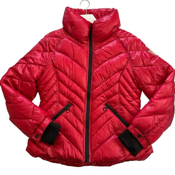 GUESS Women’s Storm Cuffs Quilted Transitional Red Puffer Jacket Size Large - Picture 5 of 16